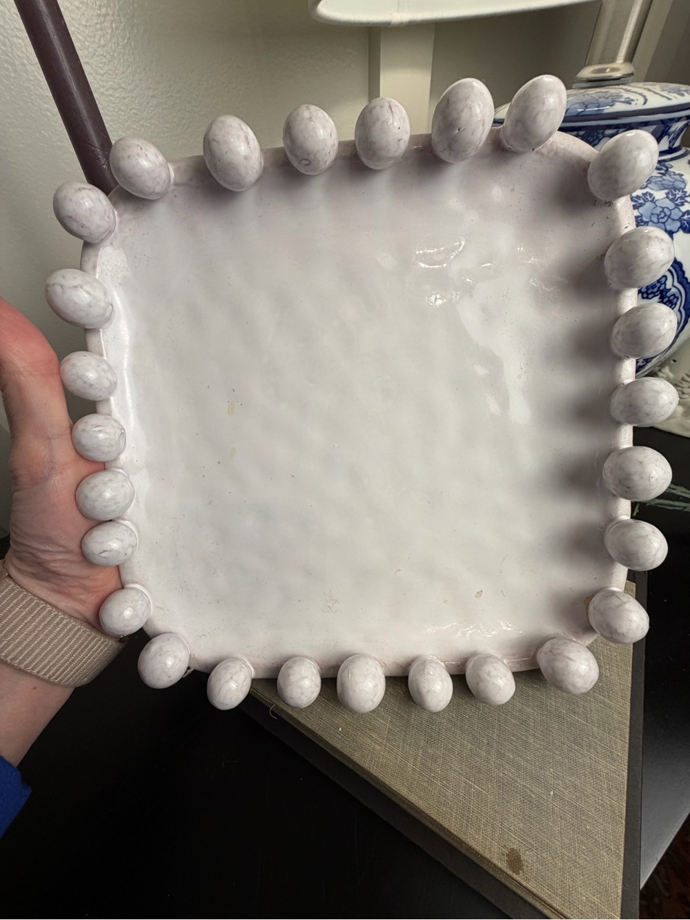 Mud Pie White Ceramic Beaded Cheese Serving Tray Platter 9” Square